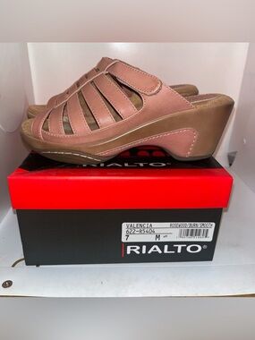 Rialto Sandals Sz 7 M Tan Brown Valencia Strappy Wedge Comfort Slip On
